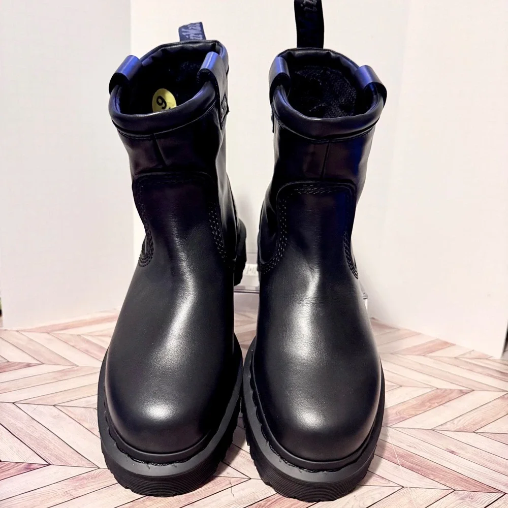 Dr Martens Anistone Lo All Black Leather Biker Boots Men 8 Wmn 9 Terminator Moto